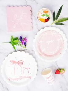 Pink Bow Disposable Plates, Napkins And Paper Cups Party Set, Serves 24 Guests. This Disposable Paper Party Tableware Is Suitable For Birthdays, Weddings, Themed Parties And Family Picnics. - View 4