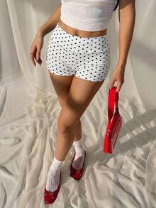 SHEIN EZwear Women's Casual Polka Dot Print Leggings, Summer - White - View 5