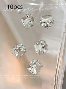 10PCS Crystal Rhinestone Nail Art Decorations - Luxury French Style Alloy Nail Charms, Shiny 3D Nail Gems & Rhinestones For DIY Manicure, Acrylic False Nails Embellishments, Sparkling Nail Accessories For Women Girls, Professional Salon & Home Nail Supplies, Perfect For Party, Wedding, Daily Wear, Christmas Gift, Nail Art Tools - Multicolor - View 12
