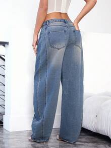 Denimoi Jeans anchos y sueltos con bolsillos, versátiles y casuales para mujer - Azul - Ver 2