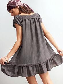 Bohemela Casual Woven Striped Loose Mini Dress For Women - Multicolor - View 2