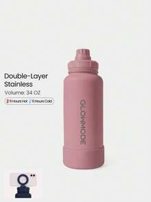 GLOWMODE 34 OZ Sip And Go Double-Layer Stainless Steel Loop Handle Magnetic Phone Holder Non-Slip Base Water Bottle Daily Casual Office Active - Red - View 1