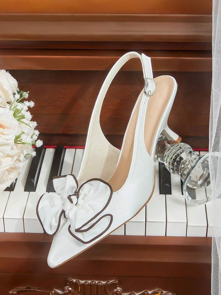 CUCCOO HITCHD Women's Pointed Toe Bow Decor Buckle Design Elegant High Heel Shoes For Party Summer Shoes Wedding Shoes Bride Shoes