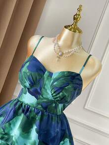 Rometta Robe de cocktail élégante à taille froncée et imprimé tout-sur-tout pour femmes grandes tailles - Vert - Voir 5