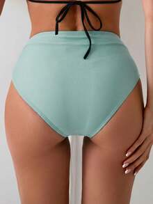 Swim Basics 女士夏季沙滩纯色不对称腰部比基尼泳裤，女士全包臀比基尼，高腰比基尼套装，收腹比基尼套装，高腰比基尼泳裤，Zestiva 斑马纹比基尼套装 - Fresh Green - 查看 2