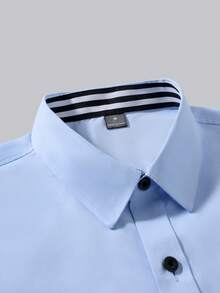 Manfinity Mode Men's Single-Breasted Casual Versatile Commuting Long Sleeve Shirt - Blue - View 4