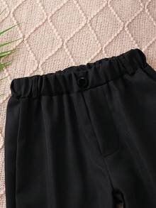 SHEIN 男童纯色休闲裤，适合上学、聚会等各种场合，打造时尚造型 - 黑色 - 查看 3