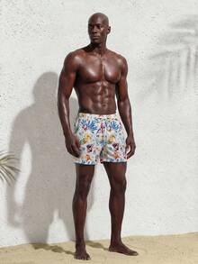 Manfinity Swimmode Men's Drawstring Waist All-Over Print Casual Beach Shorts - Multicolor - View 5