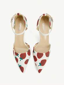 CUCCOO CHICEST Women's Pointed Toe Strawberry Pattern Buckle Design Elegant High Heels - White - View 2