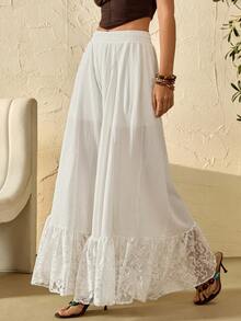 Bóhologie Nữ, Xuân Hè, Thanh lịch, Phong cách Boho, Kỳ nghỉ, Lãng mạn, Dáng suông, Ống rộng, Buộc dây, Thắt lưng co giãn - trắng - Xem 4