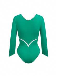 SHEIN Cheerettes Women's Rhinestone Decorated Leotard Gymnastics Jumpsuit - Dark Green - View 2