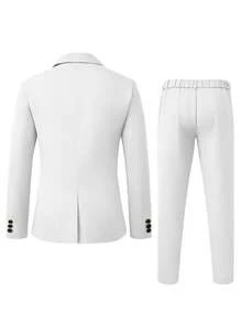 Manfinity Mode Men's Solid Color Minimalist Casual Long Sleeve Top And Pants Suit - White - View 2
