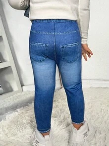Bubblio Babygirl Cute Versatile Casual Knit Blue Elastic Waist Pants - Blue - View 2