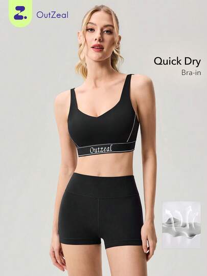 OutZeal 女士运动黑色文胸健身上衣速干文胸可调节肩带运动上衣