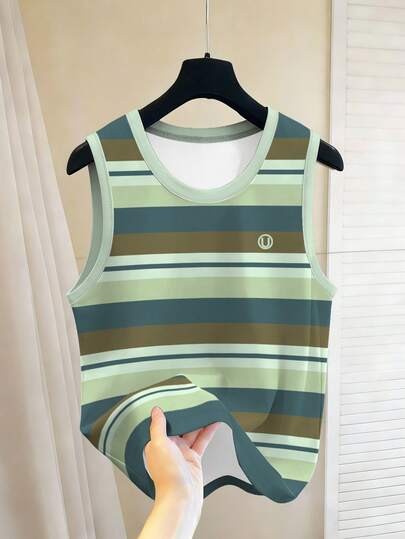 Chillumni Unisex Casual Retro American Style Striped "U" Print Vest