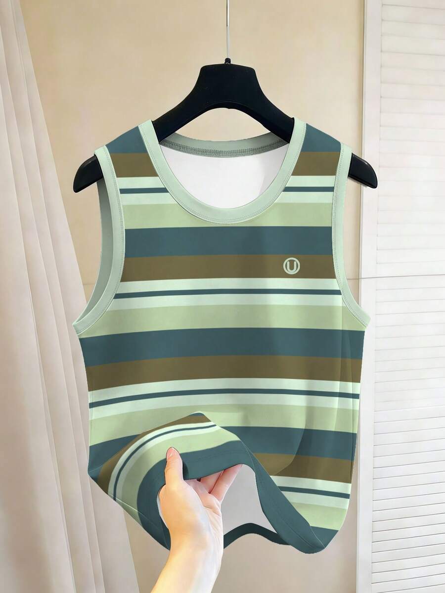 Chillumni 男女皆宜的休闲复古美式条纹“U”字印花背心 - 彩色 - 查看 1