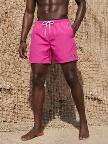 ZELFYO 男士字母補丁細節腰部抽繩泳褲 - 玫瑰紅 - 查看 1