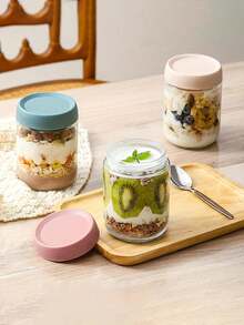 玻璃密封罐，适合储存食品，非常适合存放茶叶、谷物、坚果、零食、咖啡豆、糖、糖果、香料、厨房用品和酸奶。便携式透明食品容器，厨房谷物储存罐，婚礼礼物、圣诞礼物、万圣节礼物。 - 彩色 - 查看 5