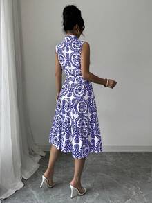 SHEIN Elenzya Women's Casual Sleeveless Full Print Dress, Summer - Royal Blue - View 2