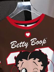 Betty Boop x SHEIN 女士休闲圆领短袖T恤 - 白色 - 查看 3
