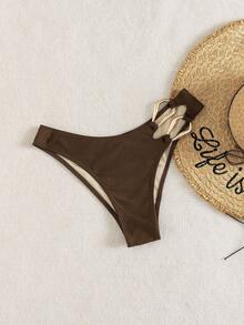 SHEIN Swim Chicsea Women's Solid Color Metal Decor Linked Triangle Bikini Bottom - Brown - View 6