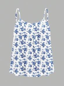 SHEIN EZwear Bộ 3 áo hai dây cỡ lớn, kiểu dáng tối giản, in họa tiết hoa, thích hợp mặc thường ngày. - Nhiều màu - Xem 7