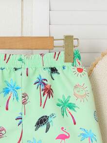 SHEIN Young Boy Palm Tree Print Swim Trunks - Multicolor - View 5
