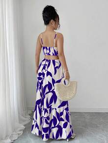 Rafferiza Petite Đầm nữ thanh lịch in hoa với dây đeo mảnh. - Màu xanh lam - Xem 6