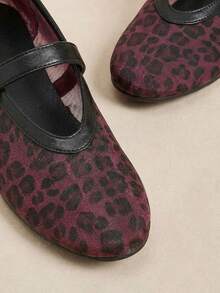 Rosivie Women's Casual Leopard Print Buckle Design Flat Loafers, Versatile For Daily Wear - Burgundy - View 12