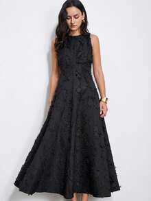 Aveloria Modichic New Arrival Elegant Commuter Style Cutout Decor Extra Long Flared Dress, Special Fabric - Black - View 4