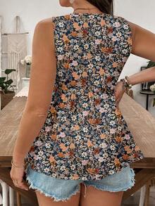 EMERY ROSE Tank Top Kasual Wanita Ukuran Besar dengan Motif Bunga dan Hem Berkerut, Cocok untuk Musim Panas - MultiWarna - View 2