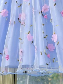 SHEIN 甜美梦幻的少女连衣裙，3D立体网纱蓝色吊带连衣裙，优雅独特，适合派对、外出和日常生活，少女夏季连衣裙 - 藍色 - 查看 5