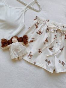 Comfortcana Quần short mặc nhà thoải mái, cạp chun, có dây rút, in hình hươu dễ thương. - Nhiều màu - Xem 5