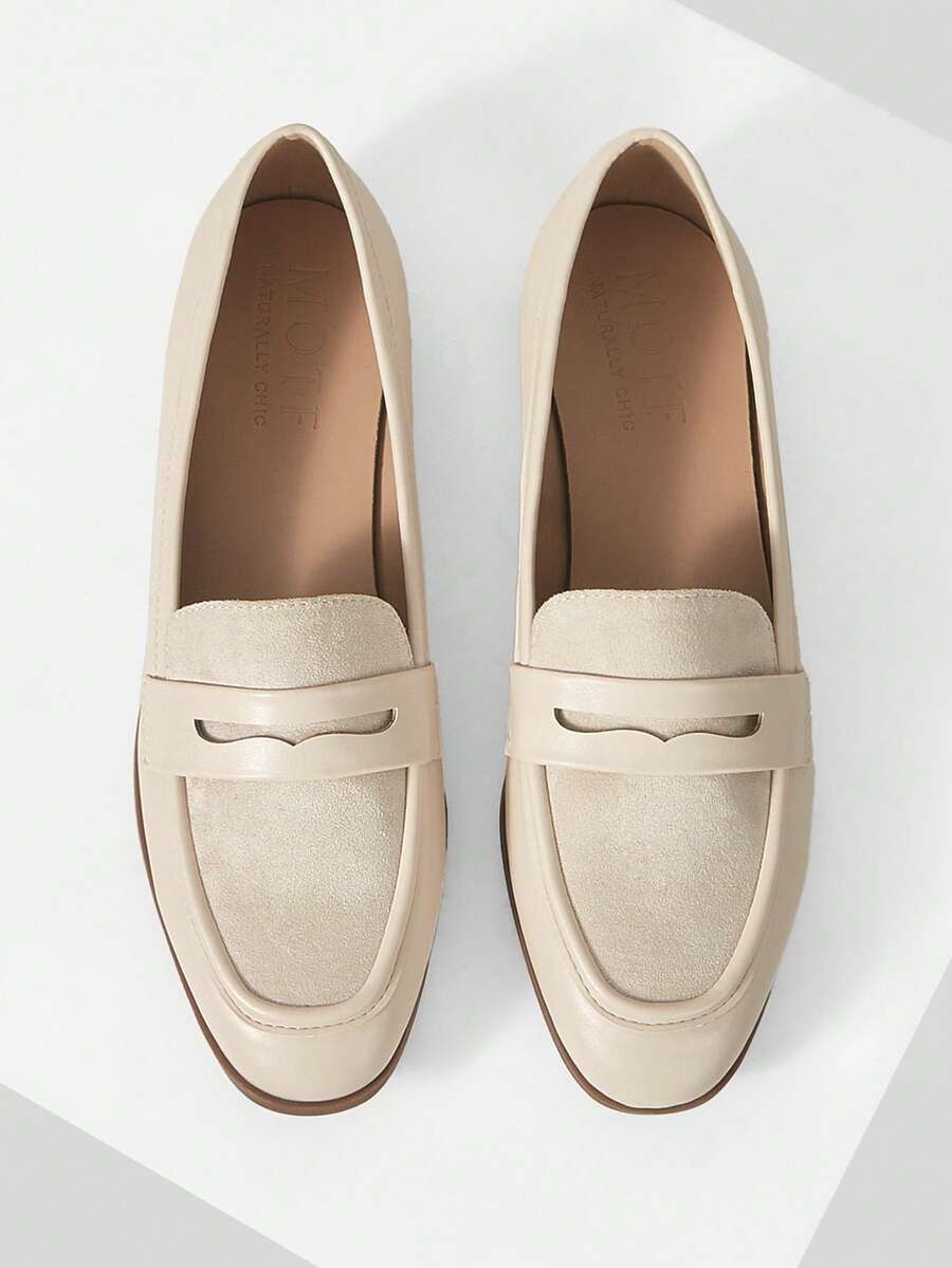 MOTF PREMIUM LADIES SUEDE SPLICING, CLASSIC STYLE TOE ROUND FLAT HEEL MINIMALIST VERSATILE COMMUTER LOAFERS CAN BE WORN IN ALL SEASONS - milky white - View 1