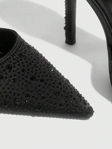 CUCCOO SZL Women's Sexy Pointed Toe Party Rhinestone Decorated Strap Buckle Closure High Heel Pumps For Christmas Spring Shoes - Black - View 12