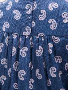 Nöista Women's All-Over Print Pleated Casual Versatile Daily Wear Shirt - Navy Blue - View 8