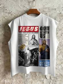 STEELVANCE Men's Round Neck Fashionable Printed Casual Versatile Daily Tank Top, Summer - White - View 1