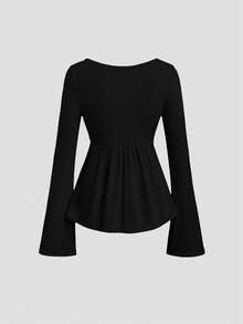 Sweetra 女士时尚优雅修身舒适长袖百搭两件套T恤 - 彩色 - 查看 4