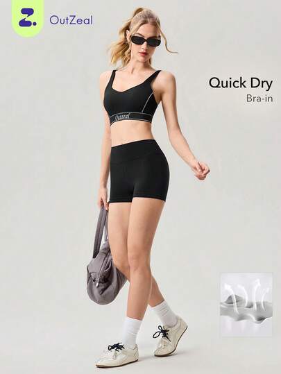 OutZeal 女士运动黑色文胸健身上衣速干文胸可调节肩带运动上衣
