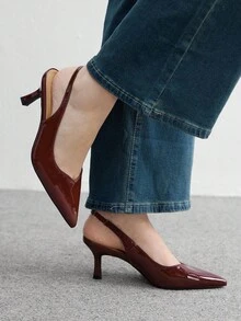 CUCCOO BIZCHIC 新款尖头高跟酒红色女鞋，经典后跟提拉，优雅气质，时尚百搭，适合职场和通勤穿着。 - 紅色 - 查看 3