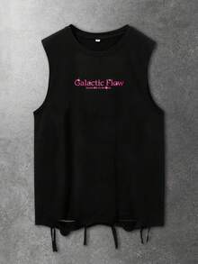 ROMWE MEN 男士字母印花黑色圆领休闲背心，夏季 - 黑色 - 查看 2