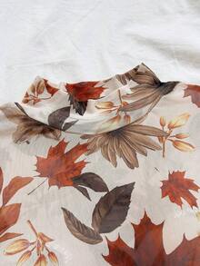 Soleia Neue Bluse mit Blattdruck, weite Ärmel und figurbetonter Passform, bohemian, boho, Urlaub, Herbst Damenmode, vintage, Feiertage - Aprikosenfarben - Übersicht 4