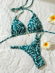 Elavelle 春假女士纯色吊带性感比基尼泳衣套装 - 彩色 - 查看 5