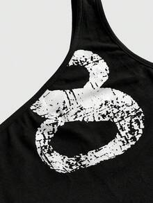 ROMWE Street Life Sexy Backless Camisole Top With Number 8 Cracked Print, Streetwear Style - Black - View 3