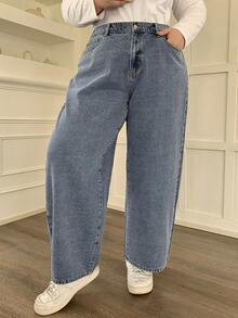 Dazy Plus Plus Size Casual Washed Straight Leg Jeans - Medium Wash - View 4