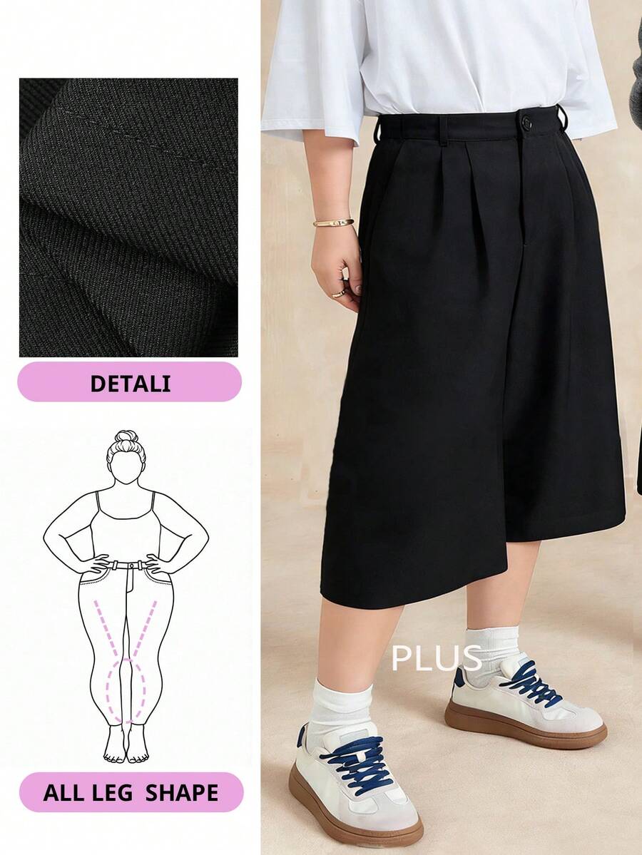 Dazy Plus Quần short Bermuda dáng rộng thoải mái cho nữ cỡ lớn, màu trơn, xuân/hè - màu đen - Xem 1