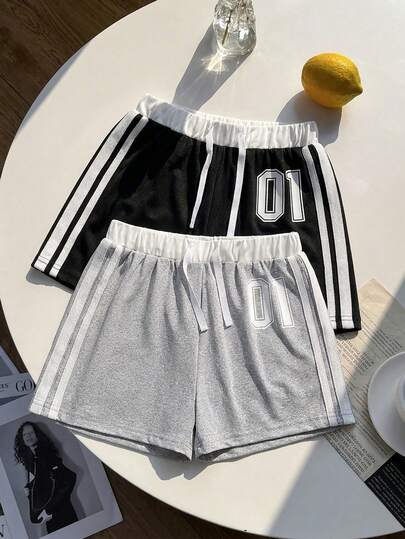 Sparklyn Girls' Casual Vacation Letter Print Shorts, Summer Outfits, Soft & Fashionable Design, Versatile For Sports, Fitness, Outdoor, Campus, Daily Wear