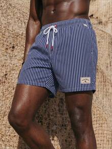 ZELFYO 男士夏季度假条纹斜插口袋抽绳腰沙滩短裤 - 彩色 - 查看 3