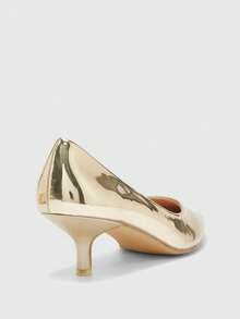 CUCCOO BIZCHIC Zapatos de tacón de aguja de gatito con punta afilada y diseño minimalista para mujer, simples y elegantes para la oficina y el trabajo - Dorado - Ver 8