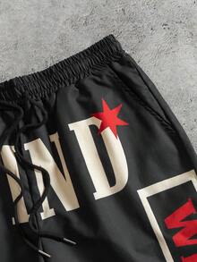 PAVTROS Plus Size Men's Letter Print Zip-Up Short Sleeve Shirt And Drawstring Waist Shorts Casual Daily Outfit - Multicolor - View 3